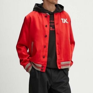 The kooples logo embroidered satin bomber jacket